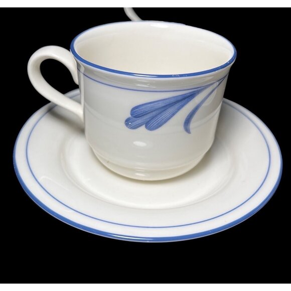 New Lenox Chinastone Blue Brushstrokes Vintage Coffee Tea Cups & Saucers, 6 sets - Picture 4 of 9